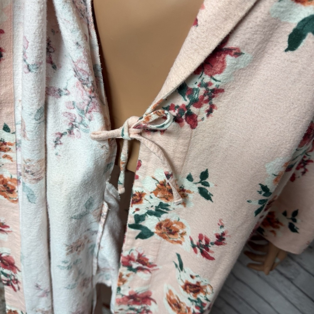 Garnet Hill Robe XS Orange Floral Organic Cotton Heritage Flannel Pockets Cozy - Picture 5 of 13
